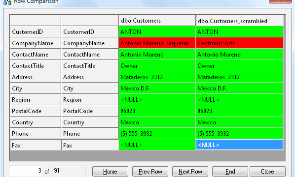 DTM Data Comparer: Face to face row viewer