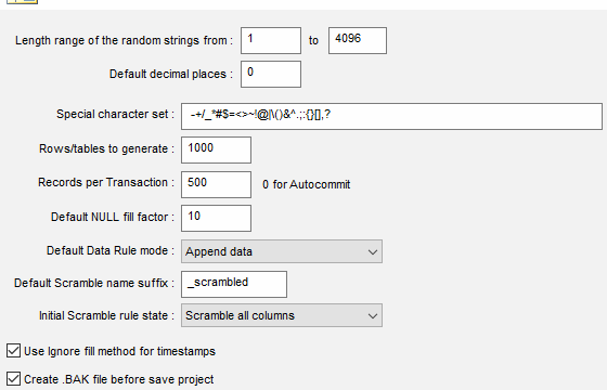 DTM Data Generator: Rule and project settings