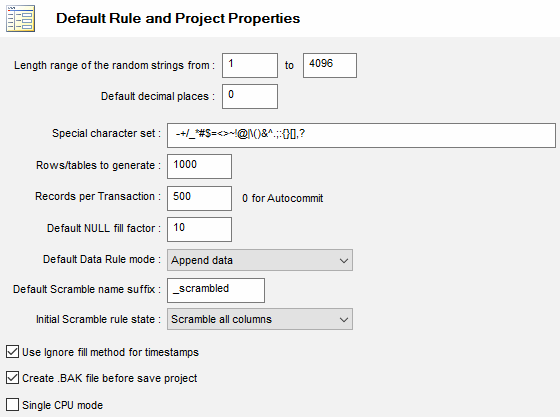 DTM Data Generator: Rule and project settings