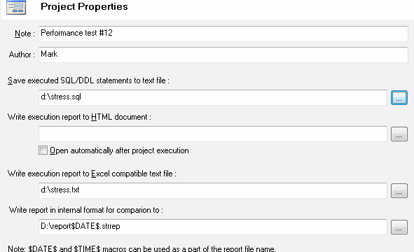 DTM DB Stress: Project properties