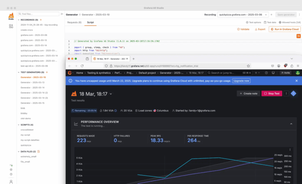 Grafana Cloud k6 test creation