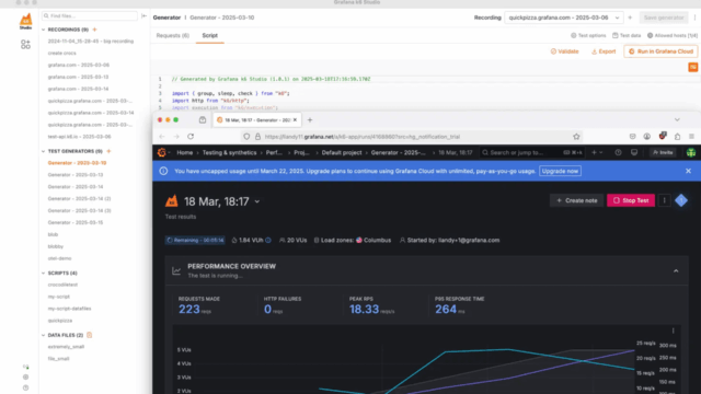 Grafana Cloud k6 test creation