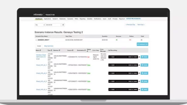 VistaCX QA scenario results report